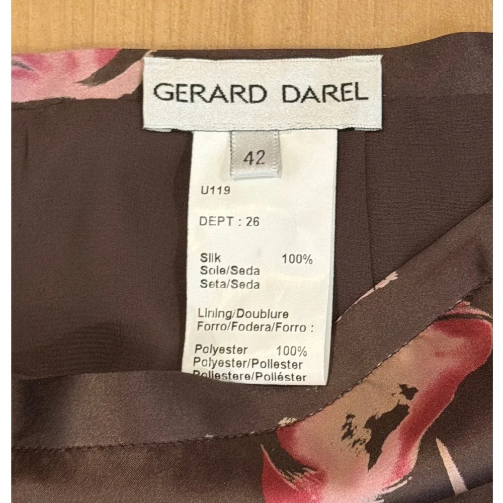 Gerard Darel Vintage Silk 2 Piece Set Brown Pink Floral Wrap Top Midi Skirt 42